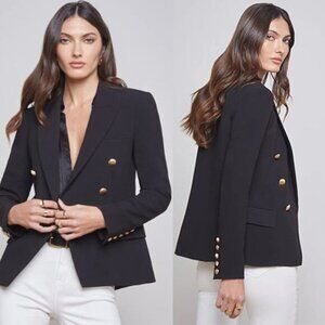 NWT L'Agence Kenzie Lined Classic Double Breasted Button Black Blazer Jacket